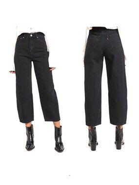 Levis Premium Balloon Leg Jeans Womens 29 High Rise Washed Black Cropped Denim